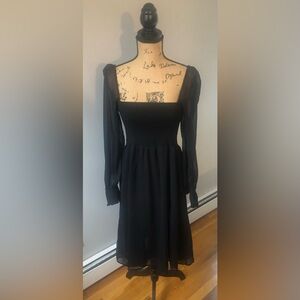 SMOCKED O.P.T. BLACK PUFF SLEEVE PRINCESSCORE COTTAGECORE ROYALCORE MIDI DRESS